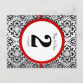 Tabelnummer zwart en zilver Damask Red Briefkaart (Achterkant)