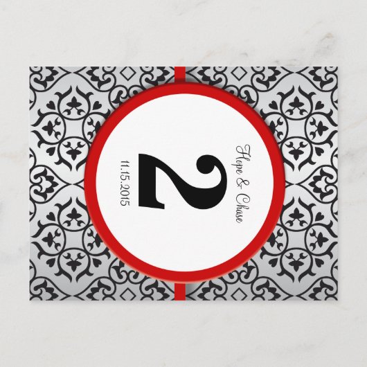 Tabelnummer zwart en zilver Damask Red Briefkaart (Achterkant)