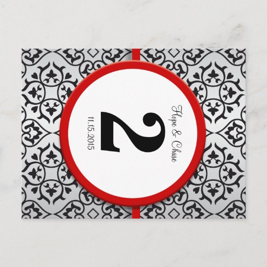Tabelnummer zwart en zilver Damask Red Briefkaart (Voorkant)