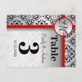 Tabelnummer zwart en zilver Damask Red Briefkaart (Achterkant)