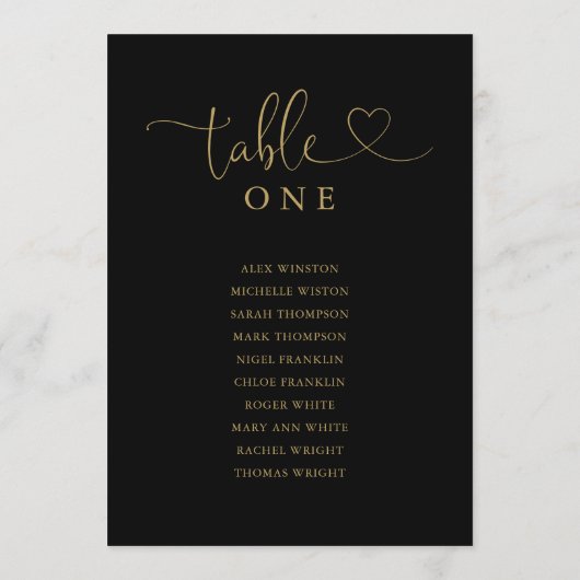 Tabelnummer zwarte en gouden scriptstaal kaart (Achterkant)