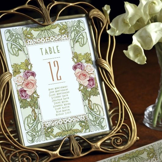 Tabelnummers Art Nouveau Wedding Kaart