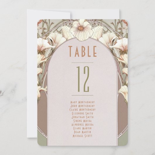 Tabelnummers Art Nouveau Wedding Kaart (Voorkant)