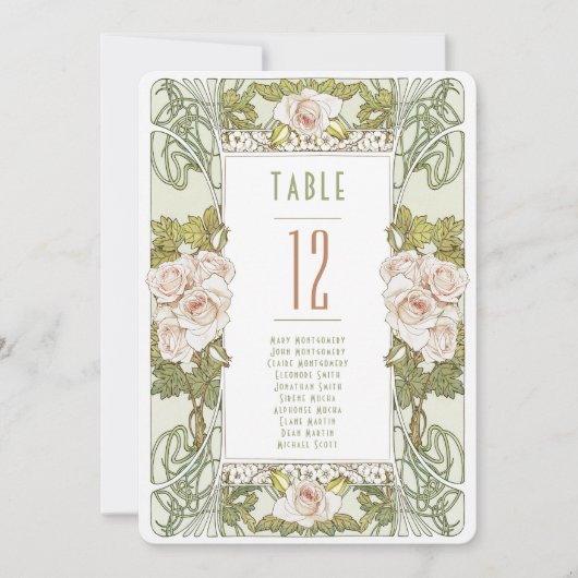 Tabelnummers  Art Nouveau Wedding Kaart (Voorkant)