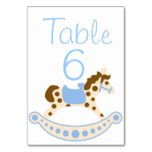 Tabelnummers blauwe Rocking Horse Baby shower