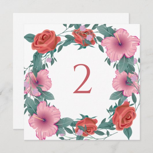 Tabelnummers bloemenrand feestdagenkaart (Voorkant / Achterkant)