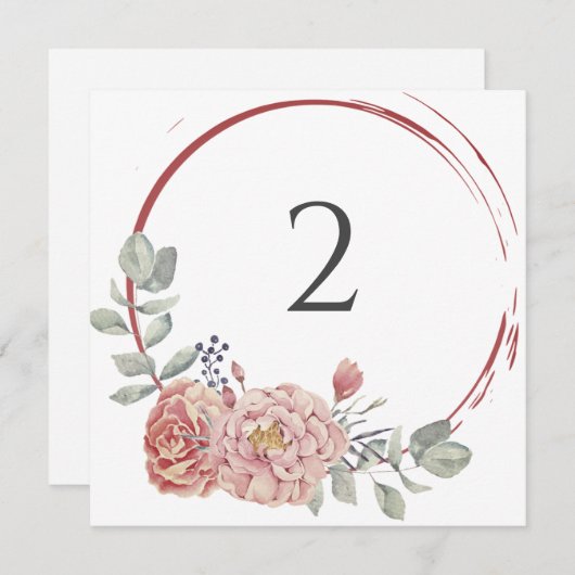 Tabelnummers bloemenrand feestdagenkaart (Voorkant / Achterkant)