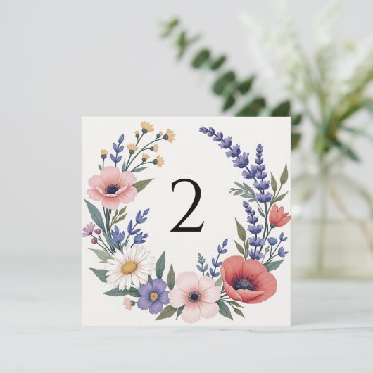 Tabelnummers bloemenrand feestdagenkaart (Staand voorkant)