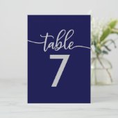 Tabelnummers | Elegante Marine Blauw Zilveren brui Kaart (Staand voorkant)