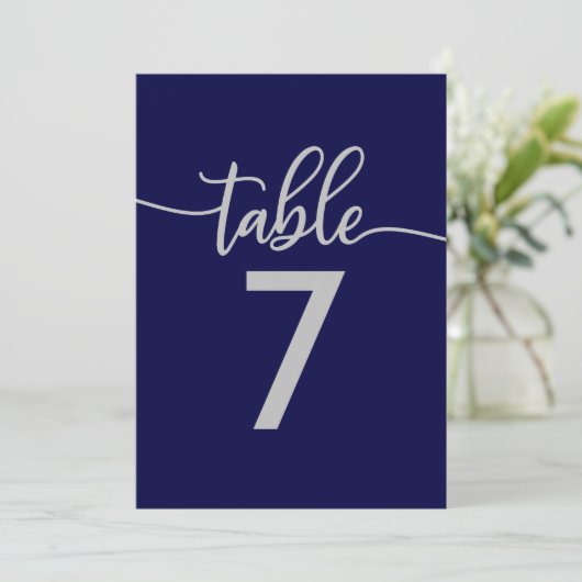 Tabelnummers | Elegante Marine Blauw Zilveren brui Kaart (Staand voorkant)