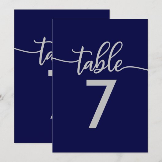 Tabelnummers | Elegante Marine Blauw Zilveren brui Kaart (Voorkant / Achterkant)