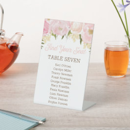 Tabelnummers roze Floral Individual Seating Chart Reclamebord Met Voetstuk