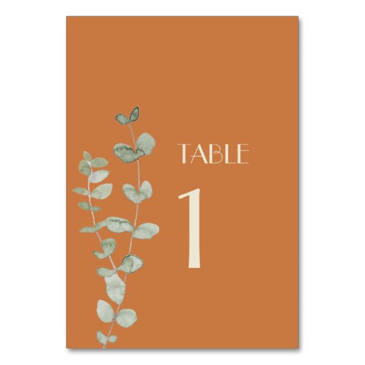 Tabelnummers Terracotta Eucalyptus Deco Kaart (Achterkant)