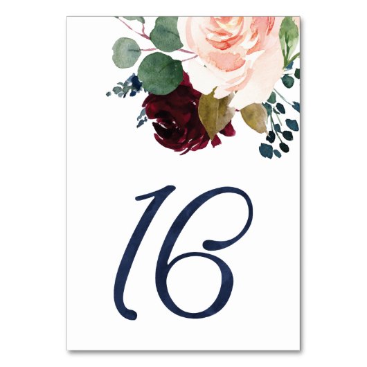 Tabelnummers voor KJ Waterverf Blue Font #16 Kaart (Voorkant)