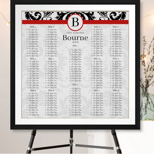 Tabelnummers zwarte Damaserrode versierkaart Poster