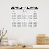 Tabelnummers zwarte en roze Damaskast Poster (Keuken)