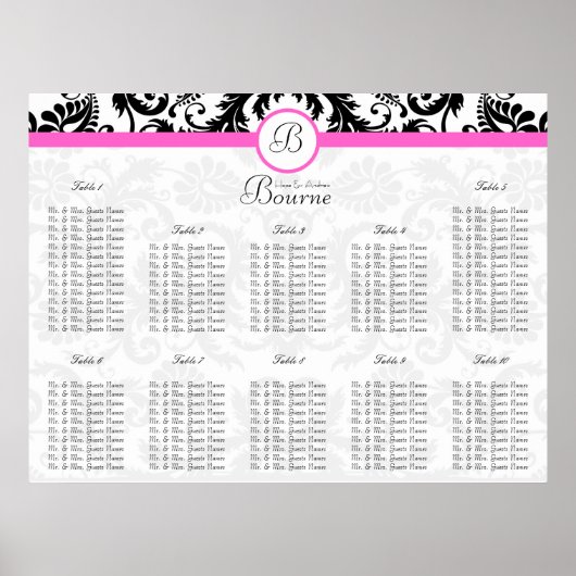 Tabelnummers zwarte en roze Damaskast Poster (Voorkant)