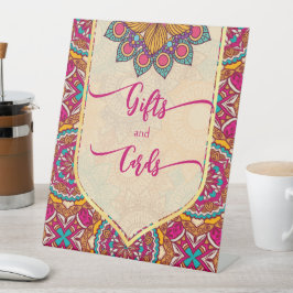 Tabelteken Cerise mandala rangoli Reclamebord Met Voetstuk