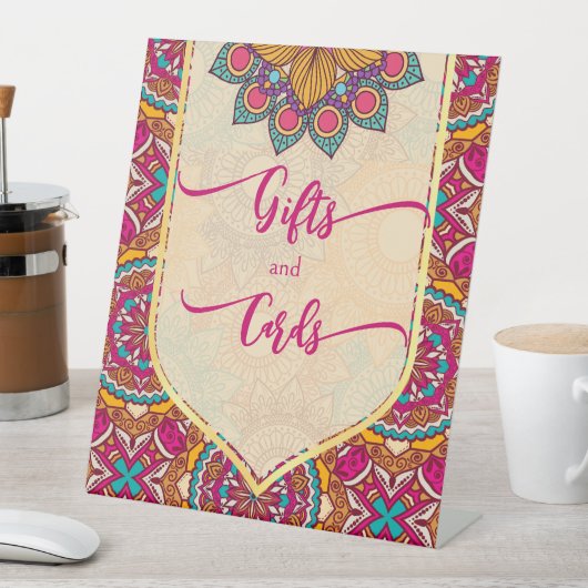 Tabelteken Cerise mandala rangoli Reclamebord Met Voetstuk (Insitu)