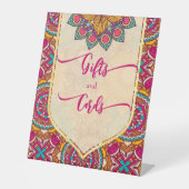 Tabelteken Cerise mandala rangoli Reclamebord Met Voetstuk (Voorkant)