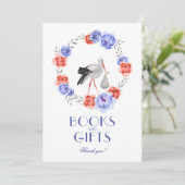 Tabelteken Stork Blue Red Floral Baby shower Uitno Kaart (Staand voorkant)