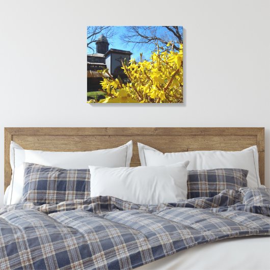 Tabernacle en Forsythia - Martha's wijngaard Canvas Afdruk (Insitu (Slaapkamer))
