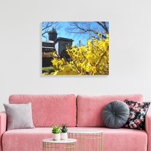 Tabernacle en Forsythia - Martha's wijngaard Canvas Afdruk (Insitu (Woonkamer))
