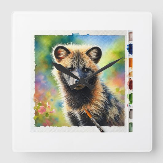 Tabernero Bush Dog 020924AREF129 - Watercolor Vierkante Klok (Voorkant)