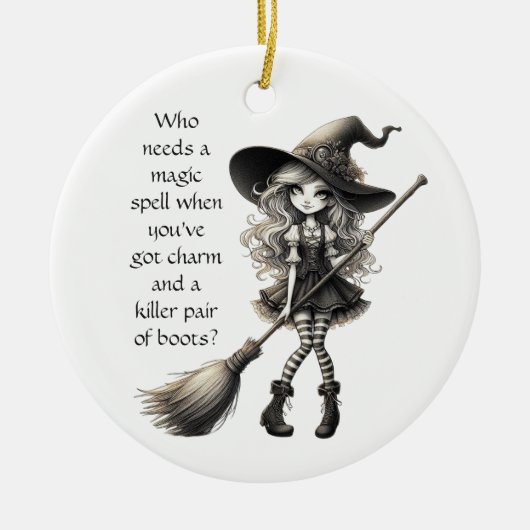 Tabitha en haar laarzen - Heks Keramisch Ornament (Voorkant)