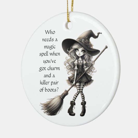 Tabitha en haar laarzen - Heks Keramisch Ornament (Links)