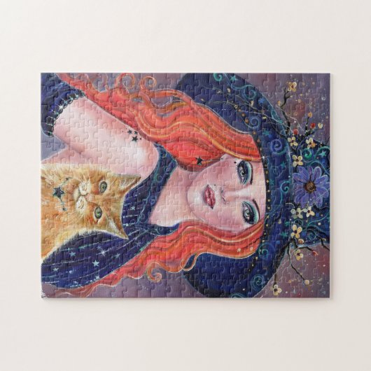 Tabitha Halloween heks- en Kat-puzzel door Renee Legpuzzel (Horizontaal)