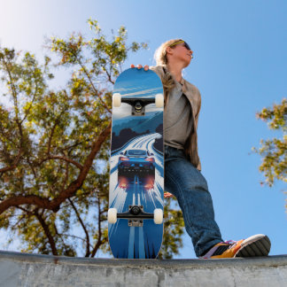 Tabla de Skate Vehículo Azul en Carretera Húmeda Persoonlijk Skateboard