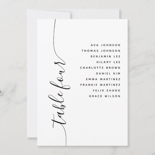 Table 4 Vertical Script Wedding Seating Chart Card Kaart (Voorkant)