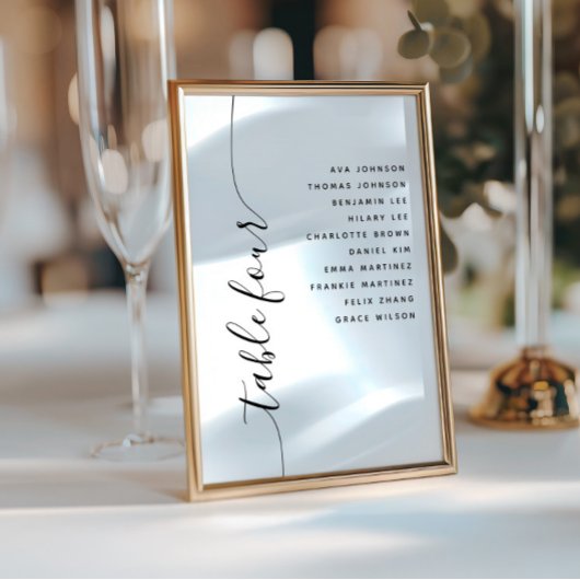 Table 4 Vertical Script Wedding Seating Chart Card Kaart