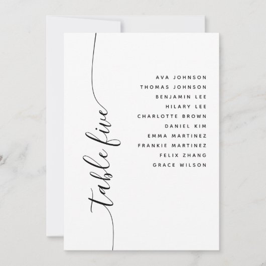 Table 5 Vertical Script Wedding Seating Chart Card Kaart (Voorkant)
