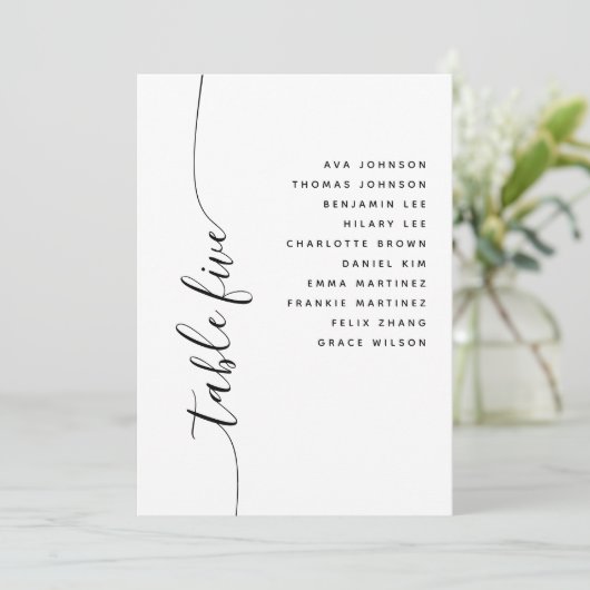 Table 5 Vertical Script Wedding Seating Chart Card Kaart (Staand voorkant)