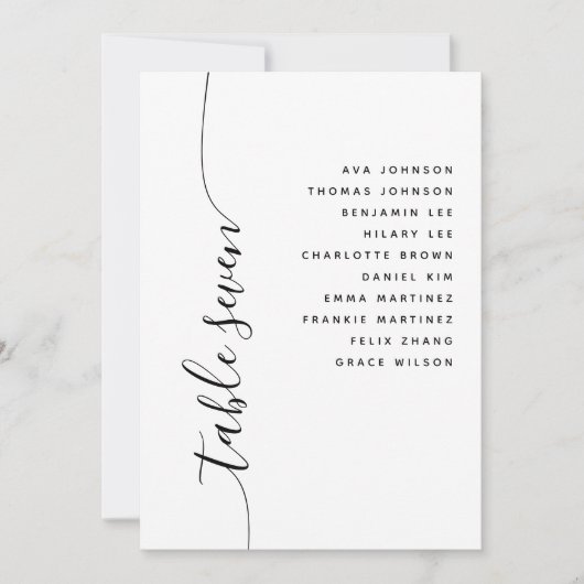 Table 7 Vertical Script Wedding Seating Chart Card Kaart (Voorkant)
