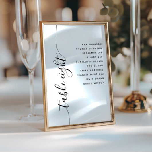 Table 8 Vertical Script Wedding Seating Chart Card Kaart