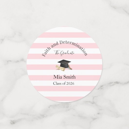 Table Confetti Pink Stripe Graduation Class 2026 (Kleine voorkant)