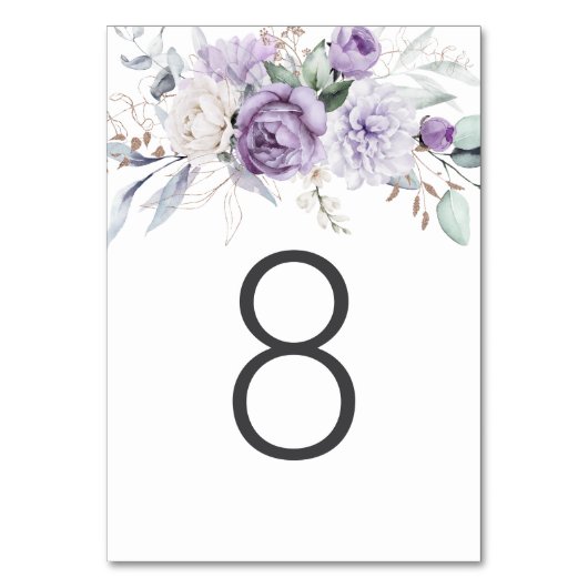 Table Eight Watercolor Purple Floral Wedding Kaart (Voorkant)