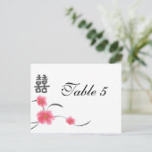 Table Number Card Cherry Blossom Double Happiness Briefkaart (Staand voorkant)