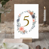 Table Number Card with Soft Peach & Blue Flowers Kaart