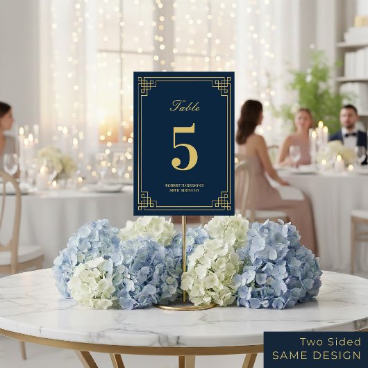 Table Number Chic Navy Blue Gold 80th Birthday Kaart
