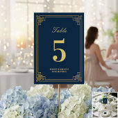 Table Number Chic Navy Blue Gold 80th Birthday Kaart