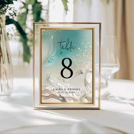 Table Number | Ethereal Shoreline Teal Ocean Kaart