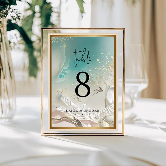 Table Number | Ethereal Shoreline Teal Ocean Kaart