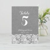Table number rustic wedding - gray burlap and lace kaart (Staand voorkant)