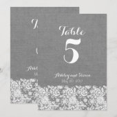 Table number rustic wedding - gray burlap and lace kaart (Voorkant / Achterkant)