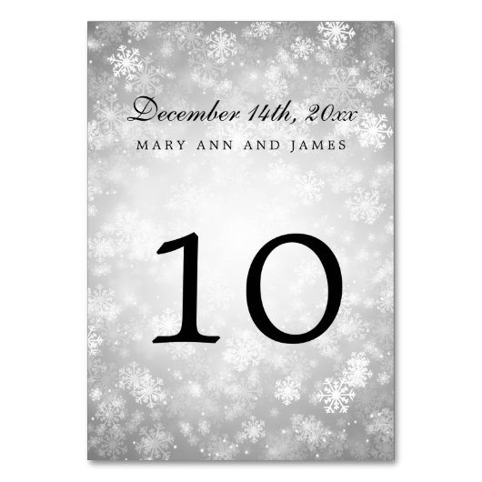 Table Number Silver Winter Wonderland Sparkle Kaart (Achterkant)