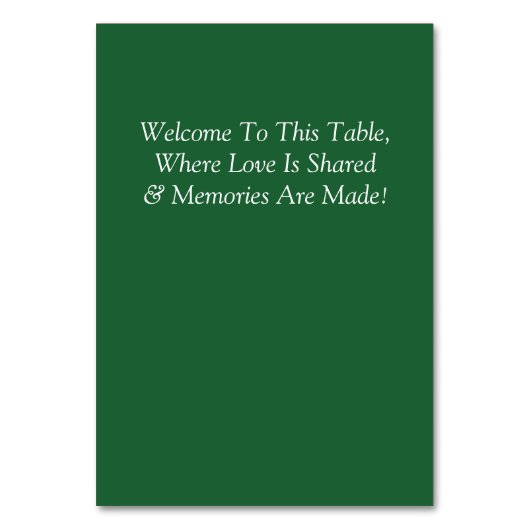 Table Number - with Welcome Message Emerald Green Kaart (Achterkant)